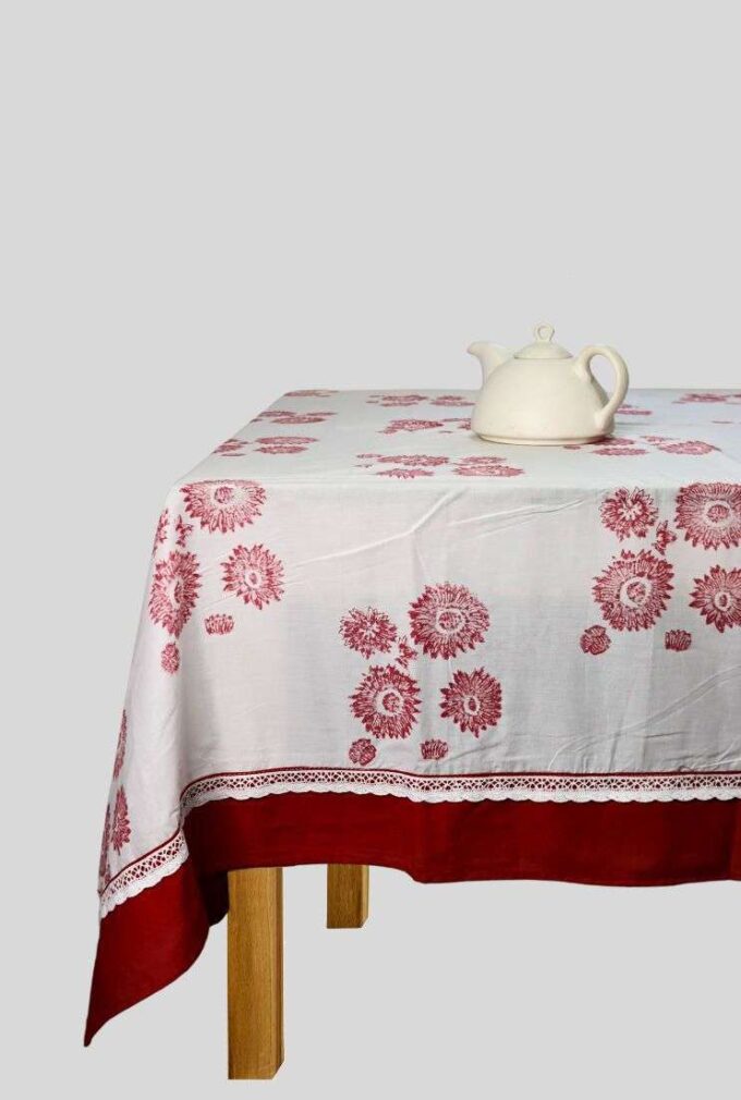 Floral Red and White Table Cloth